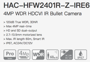 Dahua HAC-HFW2401R-Z-IRE6 - 4MP WDR Варио Моторизирана Камера